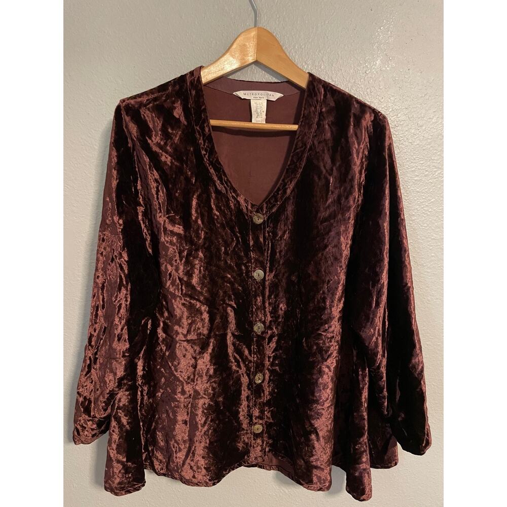 Vintage Top Womens Small Crushed Velvet Button Up Oversized Witchy Goth 90s